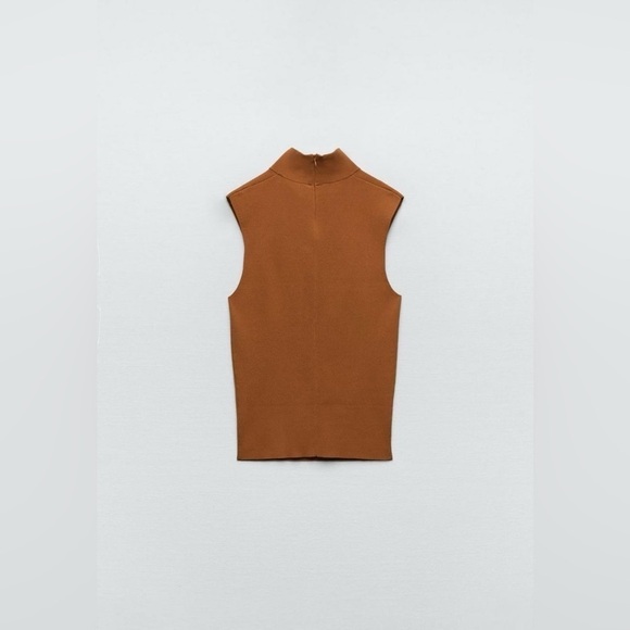 NEW ZARA Burnt Dark Orange Cut Out Choker Turtleneck Top Stretch Blouse - Picture 11 of 13
